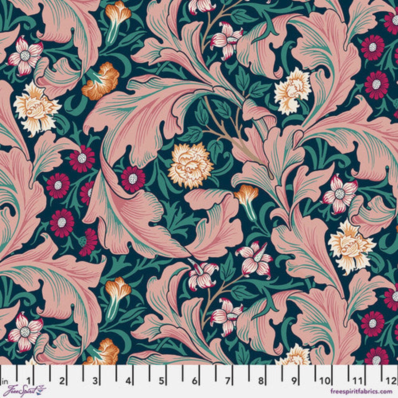 Fabric FreeSpirit Morris & Co. Teal Leicester Bedford Park by the Quarter Yard PWWM086.TEAL